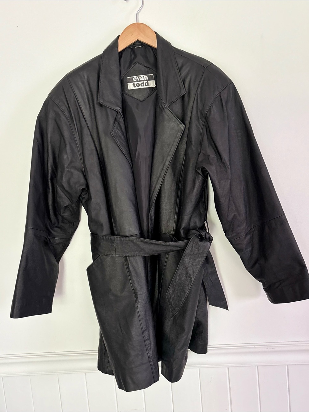 Evan Todd Women's Black 100% Leather Trench Coat Jacket w/ Belt Size Large